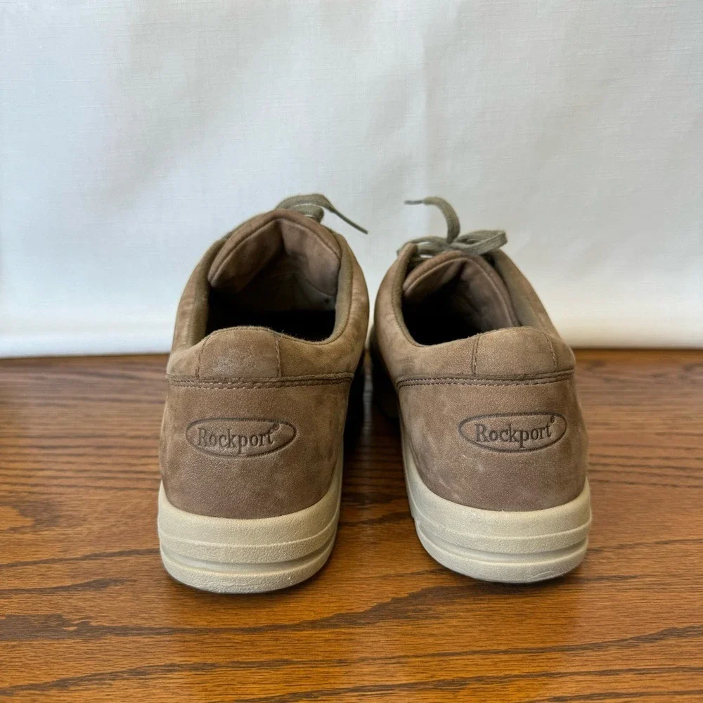 Rockport Womens Taupe Nubuck Leather Walking Shoes Lace Up Sneakers 7.5 M WW413